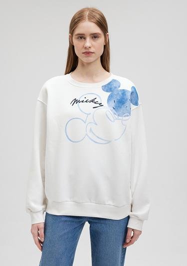  Mavi Mickey Mouse Baskılı Beyaz Sweatshirt 1S10109-80194