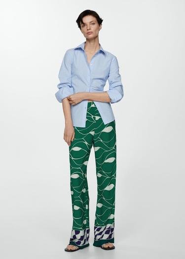  Mango Kadın Düz Kesimli Desenli Pantolon Yeşil