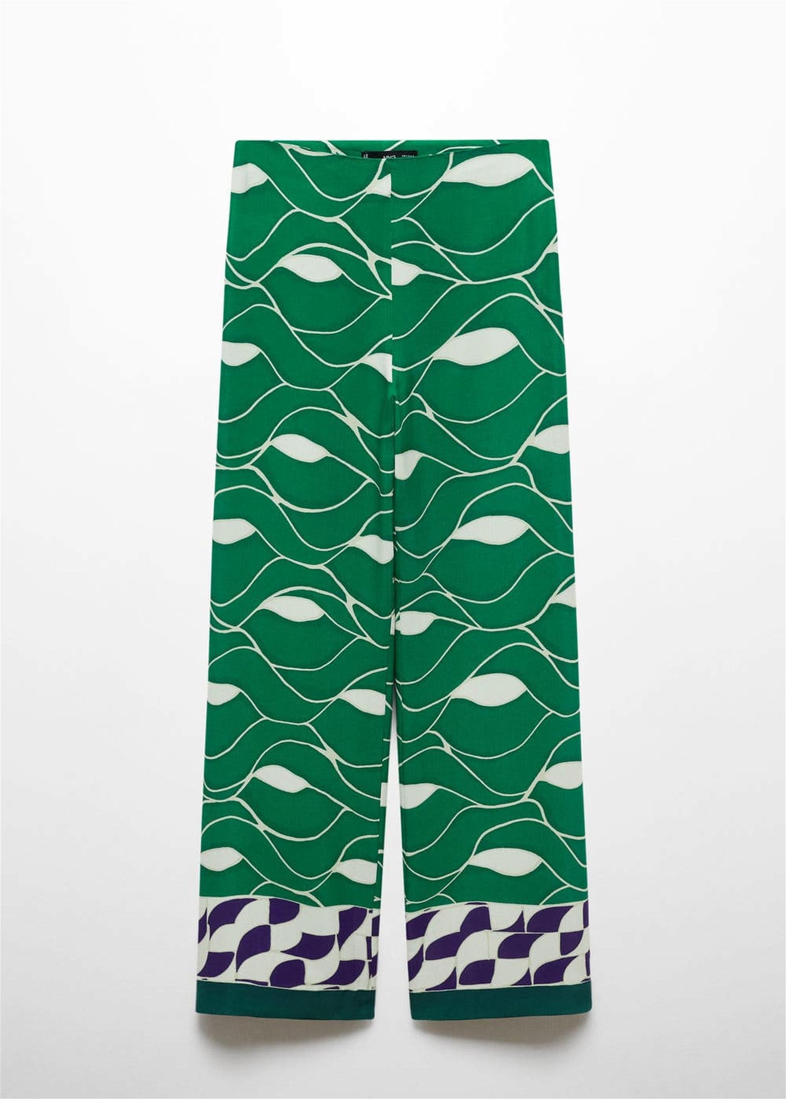 Mango Kadın Düz Kesimli Desenli Pantolon Yeşil