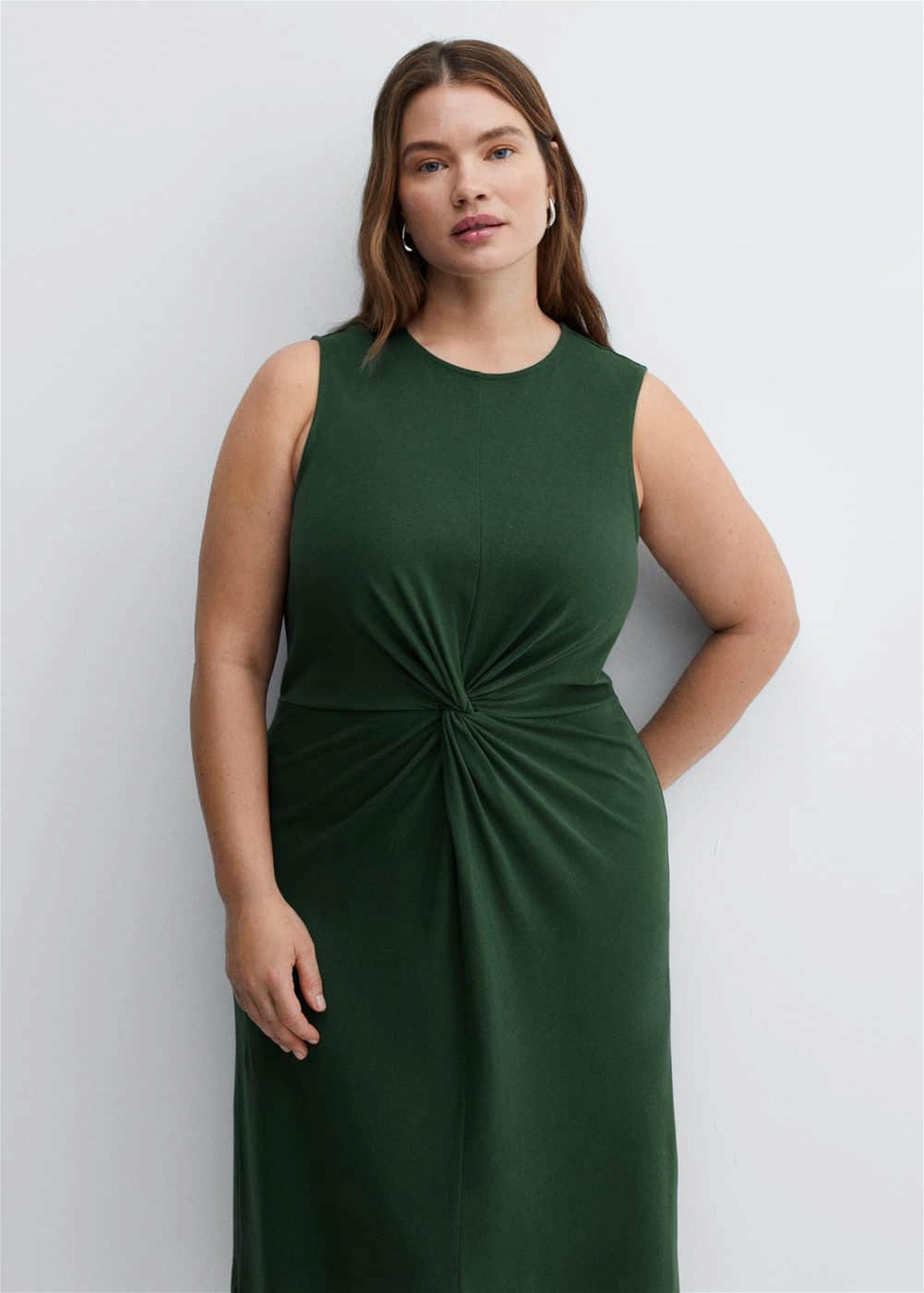 Mango Kadın Düğümlü Pamuklu Elbise Yeşil