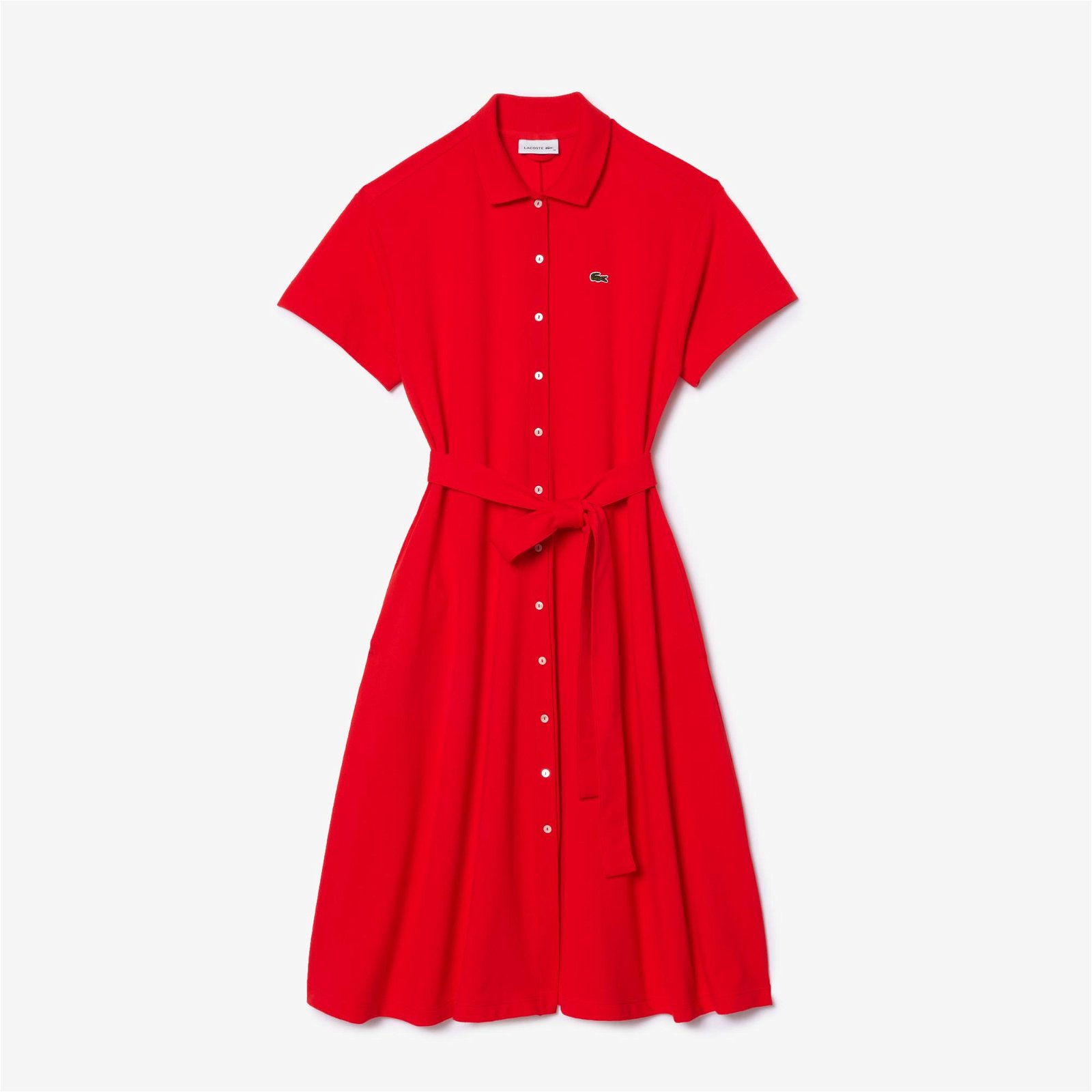 Lacoste Flare Fit Kadın Polo Yaka Kırmızı Elbise