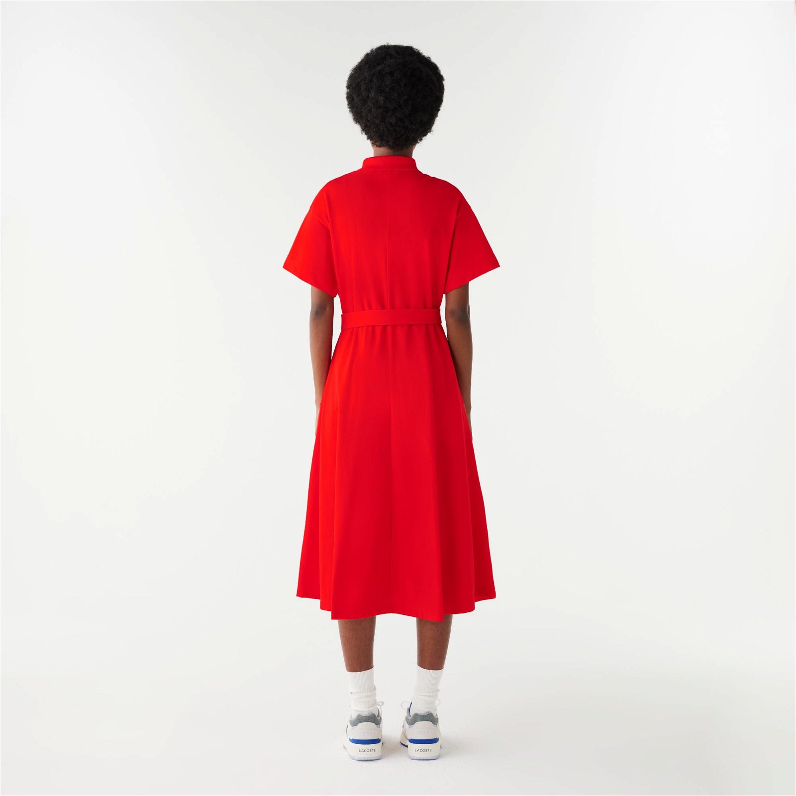Lacoste Flare Fit Kadın Polo Yaka Kırmızı Elbise