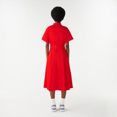  Lacoste Flare Fit Kadın Polo Yaka Kırmızı Elbise