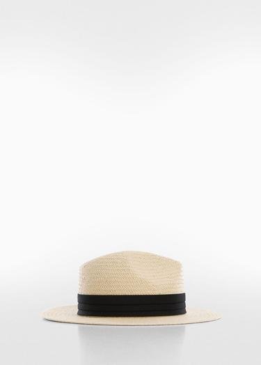  Mango Kadın Doğal Elyaf Şeritli Şapka Bej