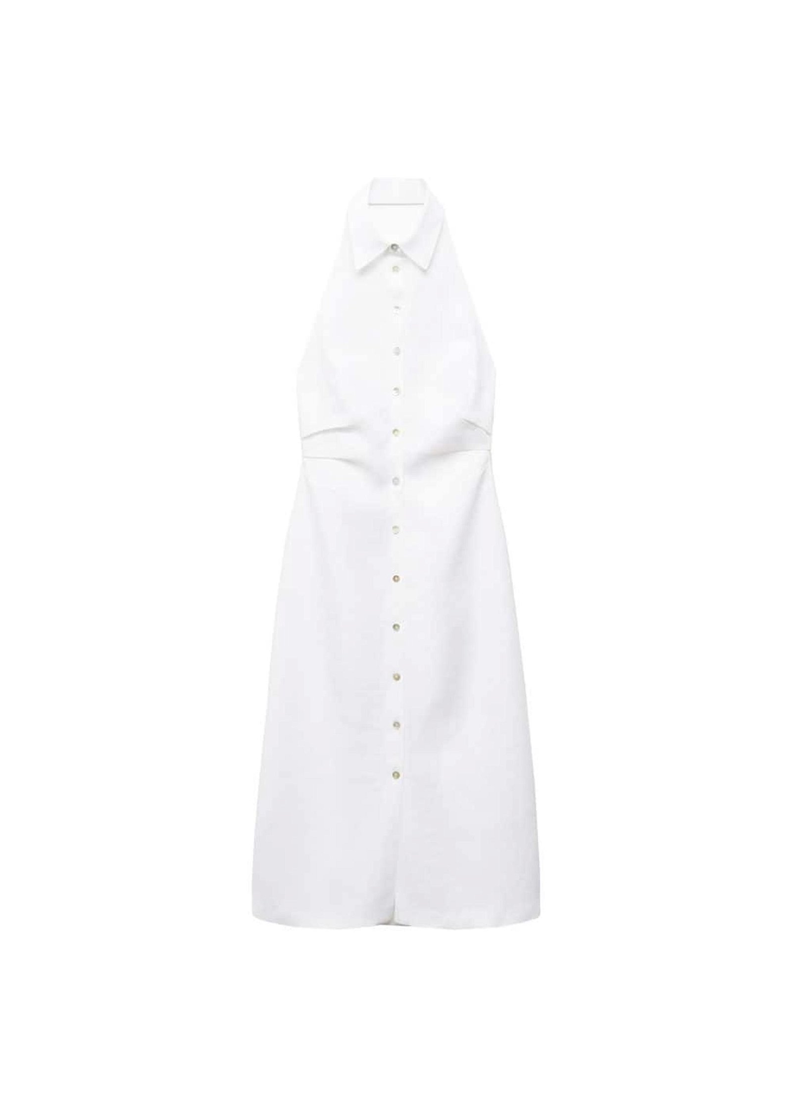 Mango Kadın Gömlek Yaka Keten Elbise Kırık Beyaz