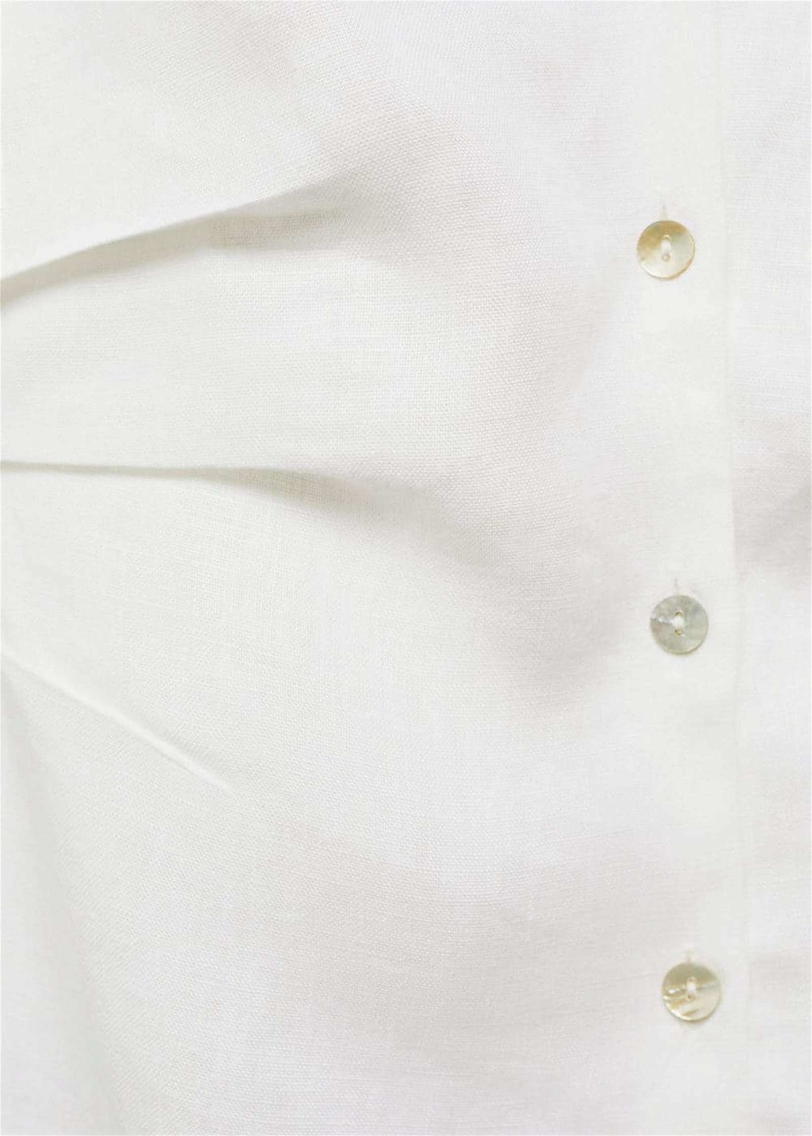 Mango Kadın Gömlek Yaka Keten Elbise Kırık Beyaz
