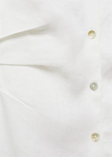  Mango Kadın Gömlek Yaka Keten Elbise Kırık Beyaz