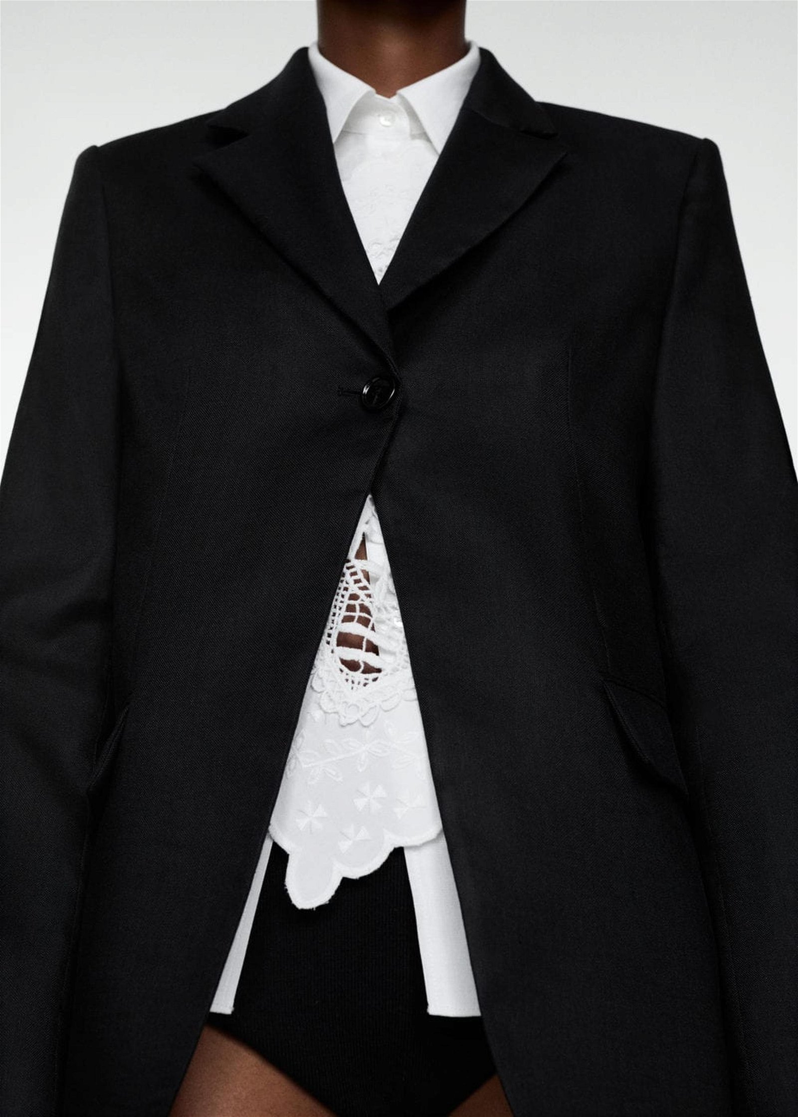 Mango Kadın Düğmeli Keten Blazer Ceket Siyah