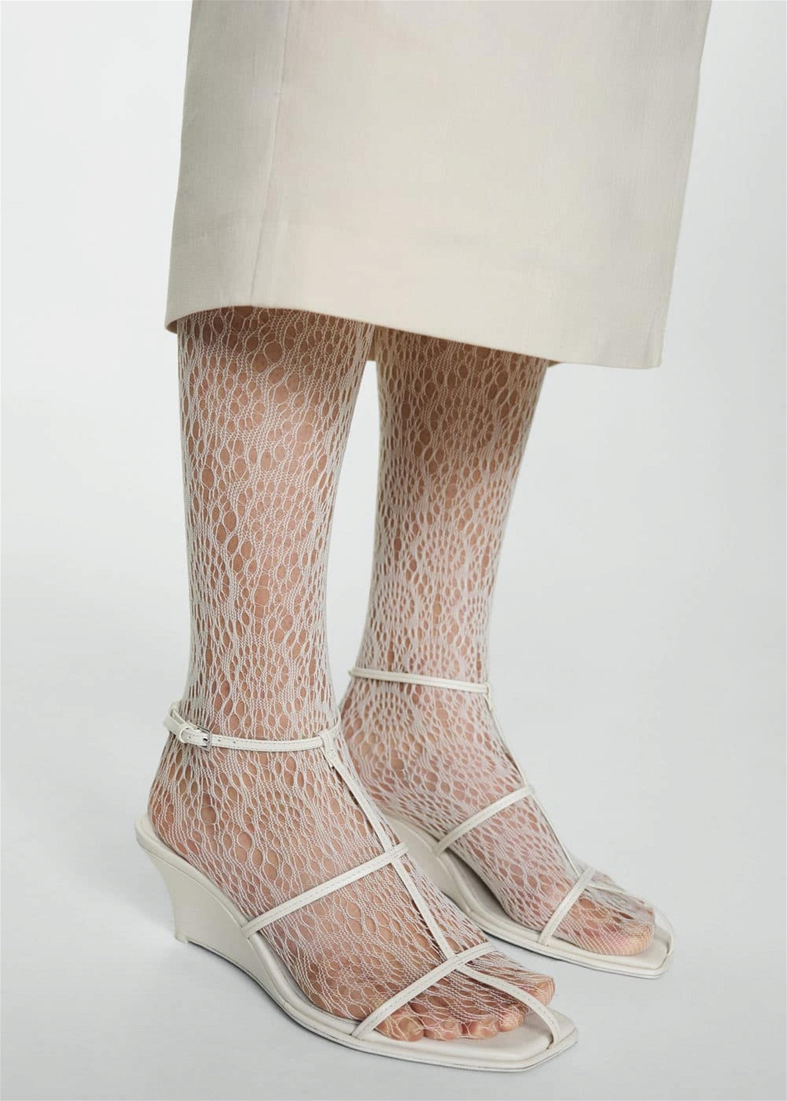 Mango Kadın Deri Bantlı Sandalet Beyaz