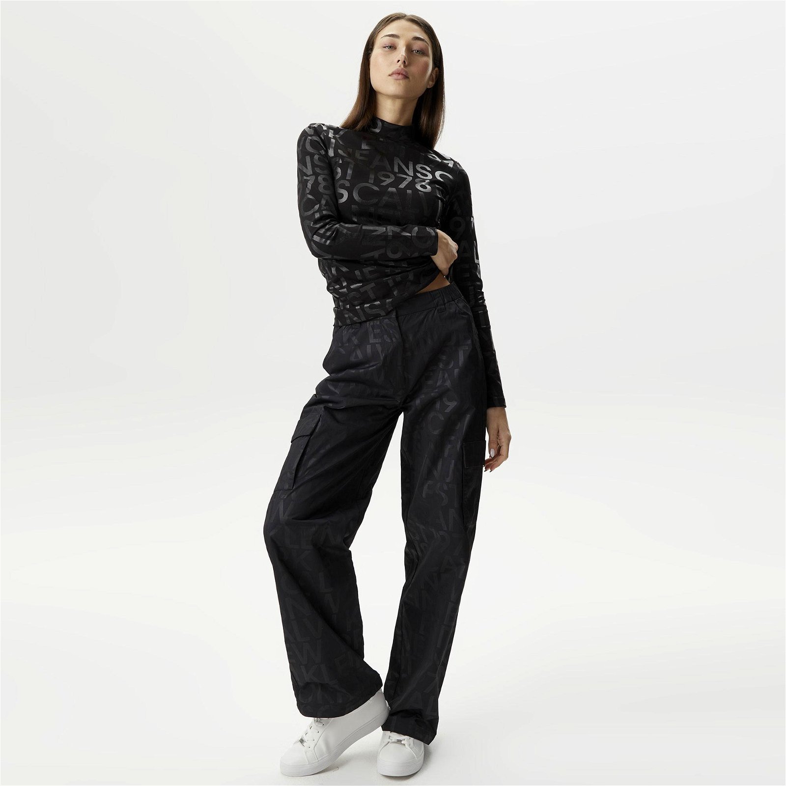 Calvin Klein Jeans Black And White Kadın Siyah Pantolon
