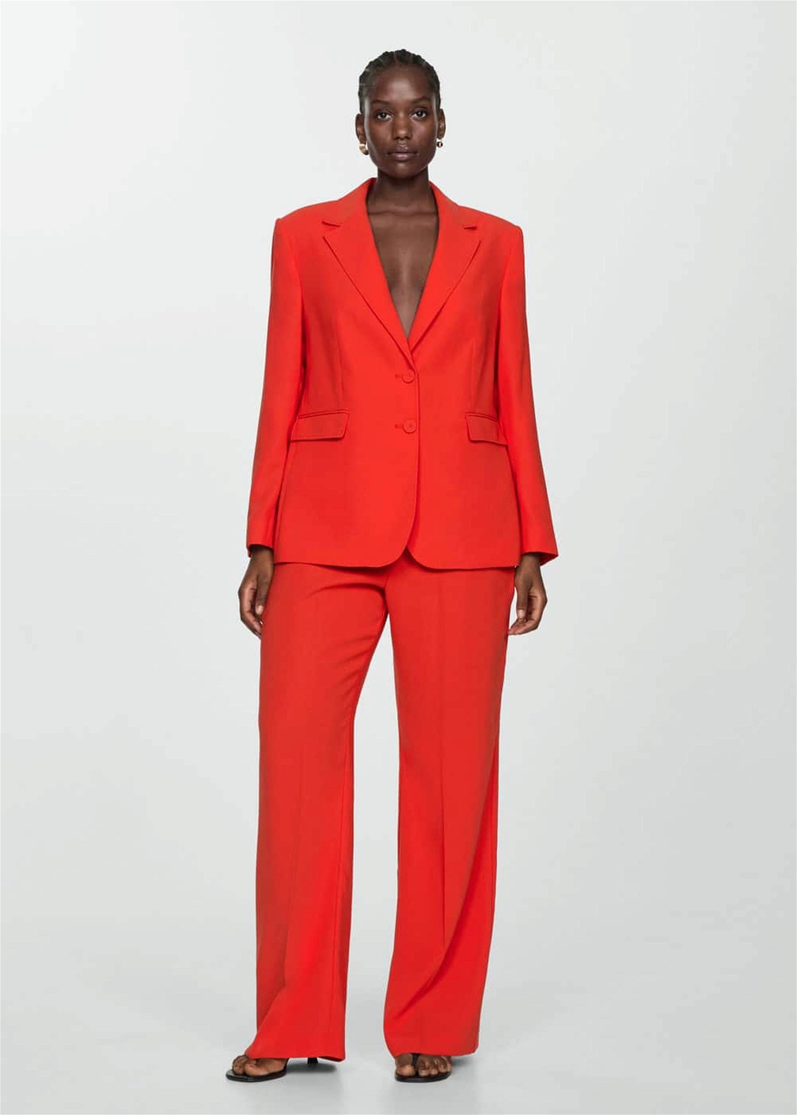 Mango Kadın Düz Kesim Kumaş Blazer Ceket Mercan Kırmızısı