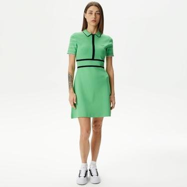  Lacoste Kadın Flare Fit Polo Yaka Yeşil Elbise
