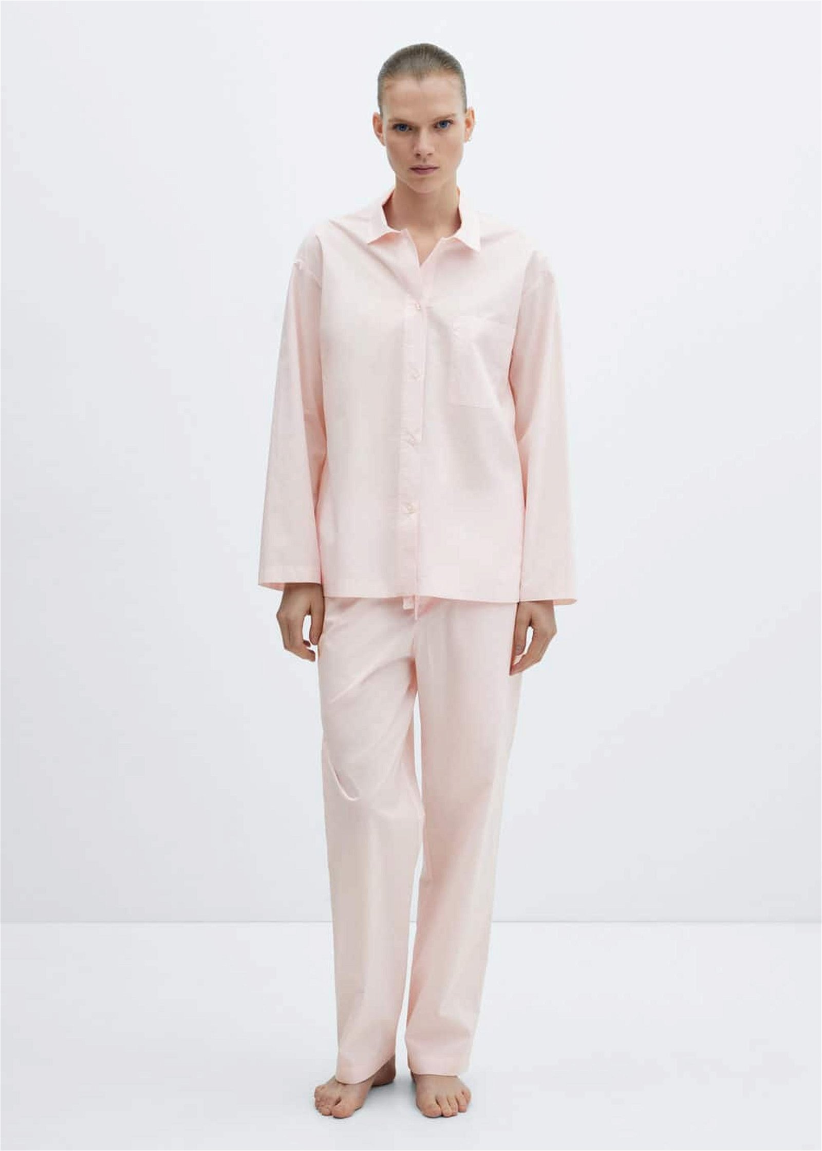 Mango Kadın İki Parçalı Pamuklu Pijama Açık Pembe