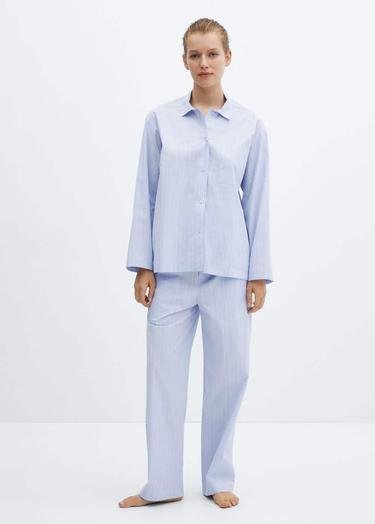  Mango Kadın İki Parçalı Pamuklu Pijama Mavi