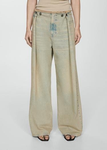  Mango Kadın Süper Wideleg Jean Pantolon Orta Vintage Mavi