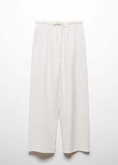  Mango Kadın %100 Keten Pijama Pantolon Beyaz