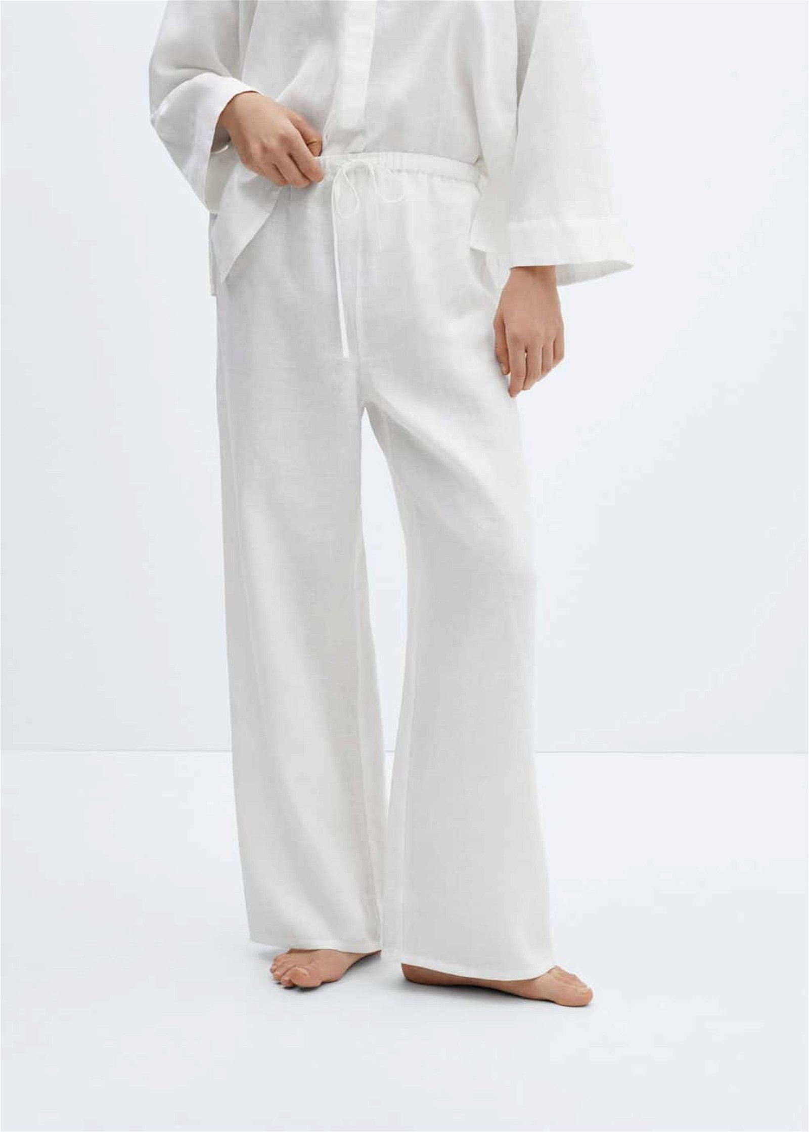 Mango Kadın %100 Keten Pijama Pantolon Beyaz