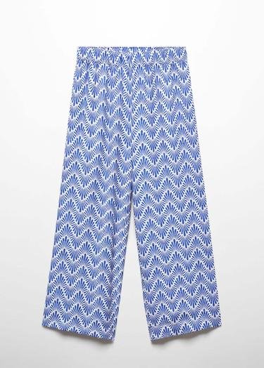  Mango Kadın Düz Kesimli Desenli Pantolon Mavi