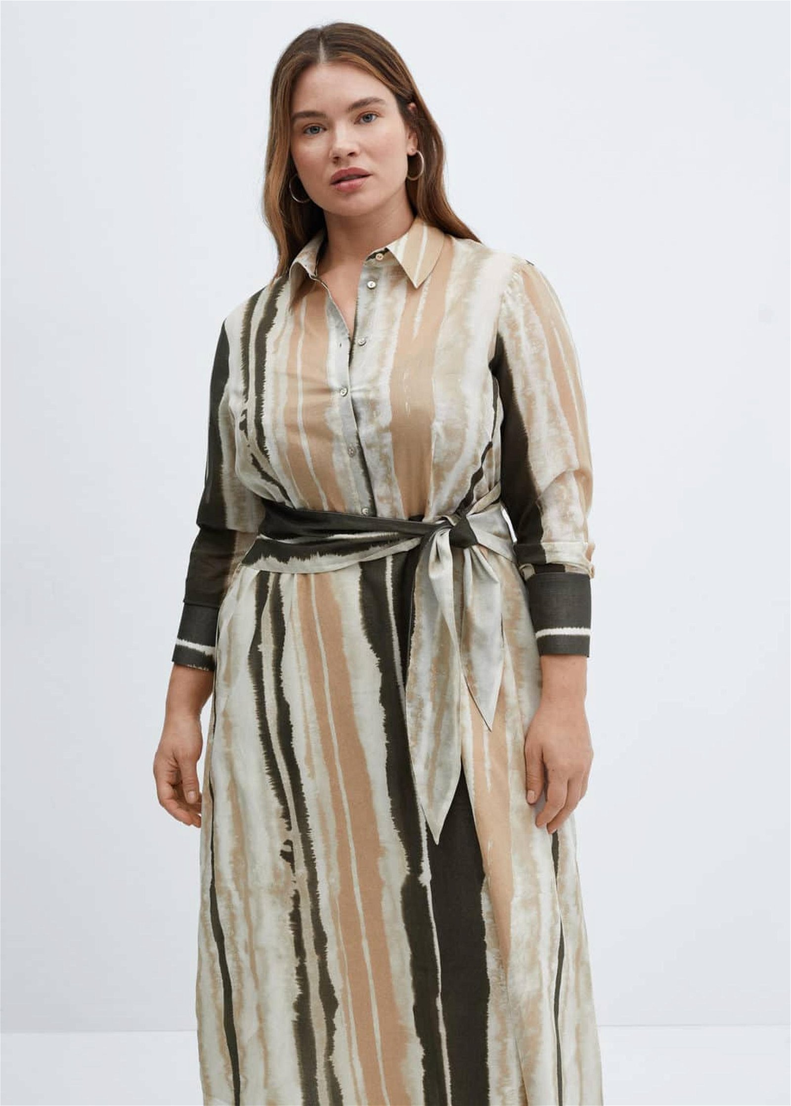 Mango Kadın %100 Pamuklu Batik Elbise Ekru