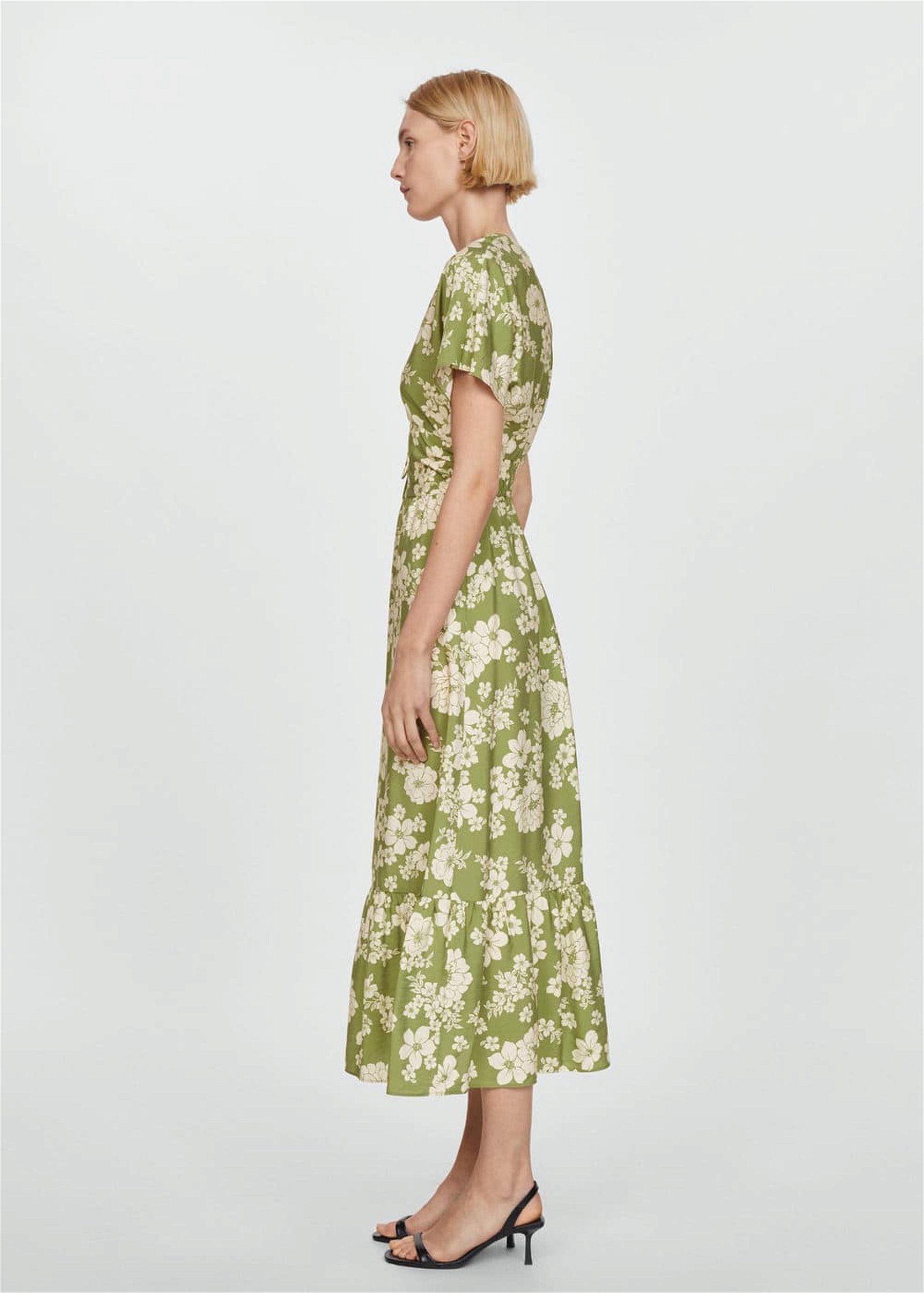 Mango Kadın Desenli Cut-out Detaylı Elbise Yeşil