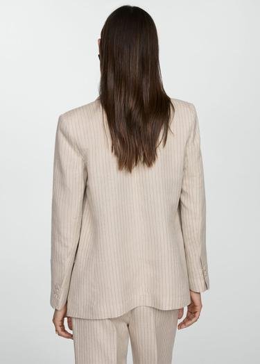  Mango Kadın Çizgili Kumaş Blazer Ceket Bej