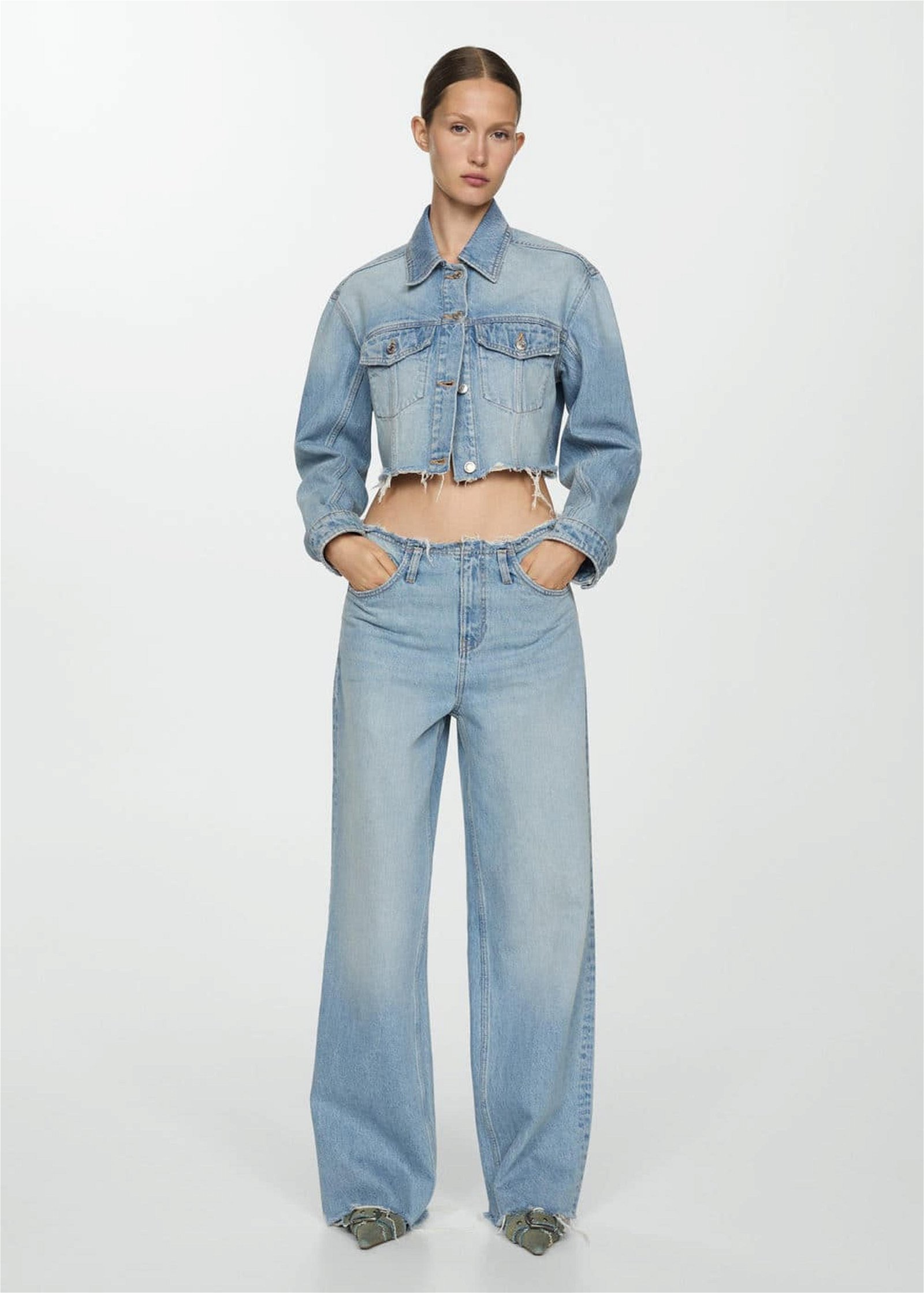 Mango Kadın Dikişsiz Wideleg Jean Pantolon Donuk Mavi