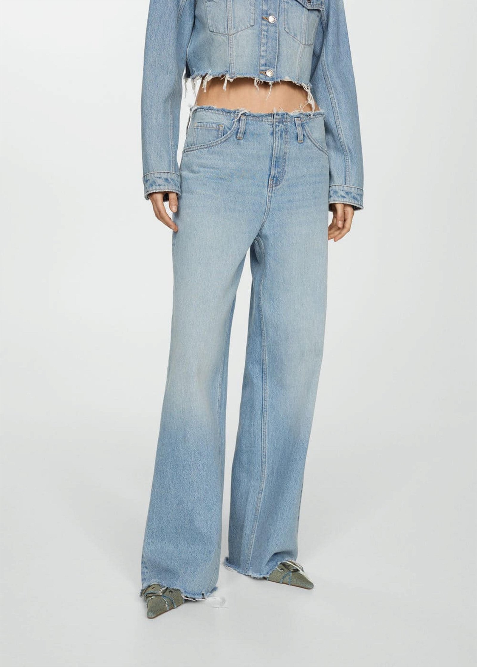 Mango Kadın Dikişsiz Wideleg Jean Pantolon Donuk Mavi