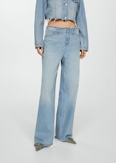  Mango Kadın Dikişsiz Wideleg Jean Pantolon Donuk Mavi