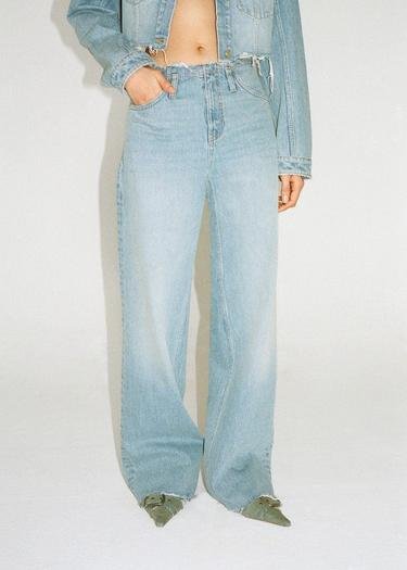 Mango Kadın Dikişsiz Wideleg Jean Pantolon Donuk Mavi