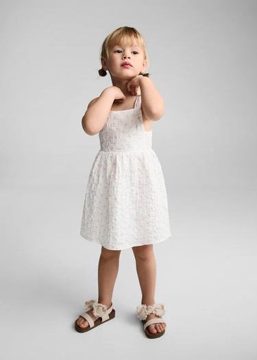  Mango Çocuk Desenli Pamuklu Elbise Kırık Beyaz