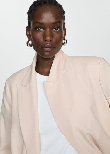  Mango Kadın Manşetleri Düğmeli Keten Blazer Ceket Pastel Pembe