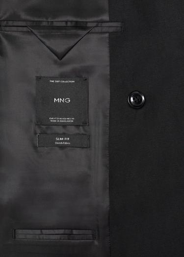  Mango Erkek Keten Lyocell Kruvaze Blazer Ceket Siyah