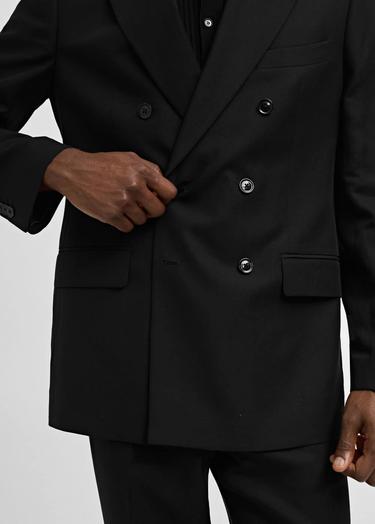  Mango Erkek Keten Lyocell Kruvaze Blazer Ceket Siyah