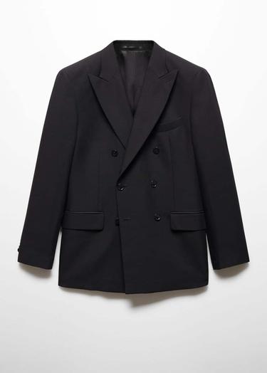  Mango Erkek Keten Lyocell Kruvaze Blazer Ceket Siyah