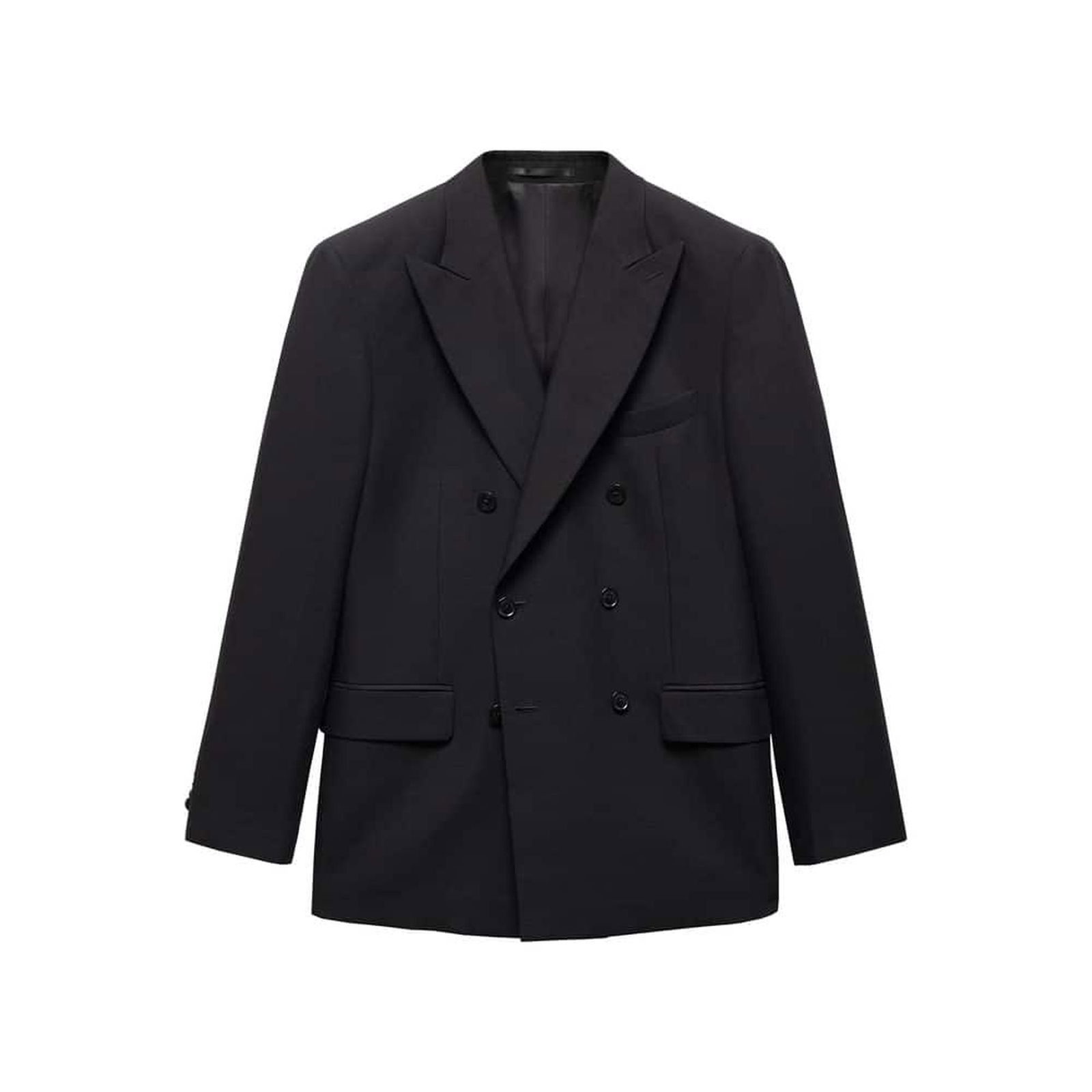 Mango Erkek Keten Lyocell Kruvaze Blazer Ceket Siyah
