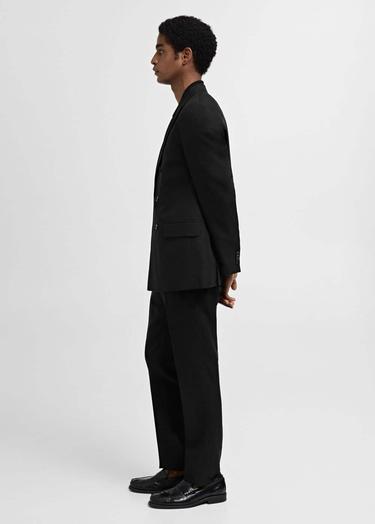  Mango Erkek Keten Lyocell Kruvaze Blazer Ceket Siyah