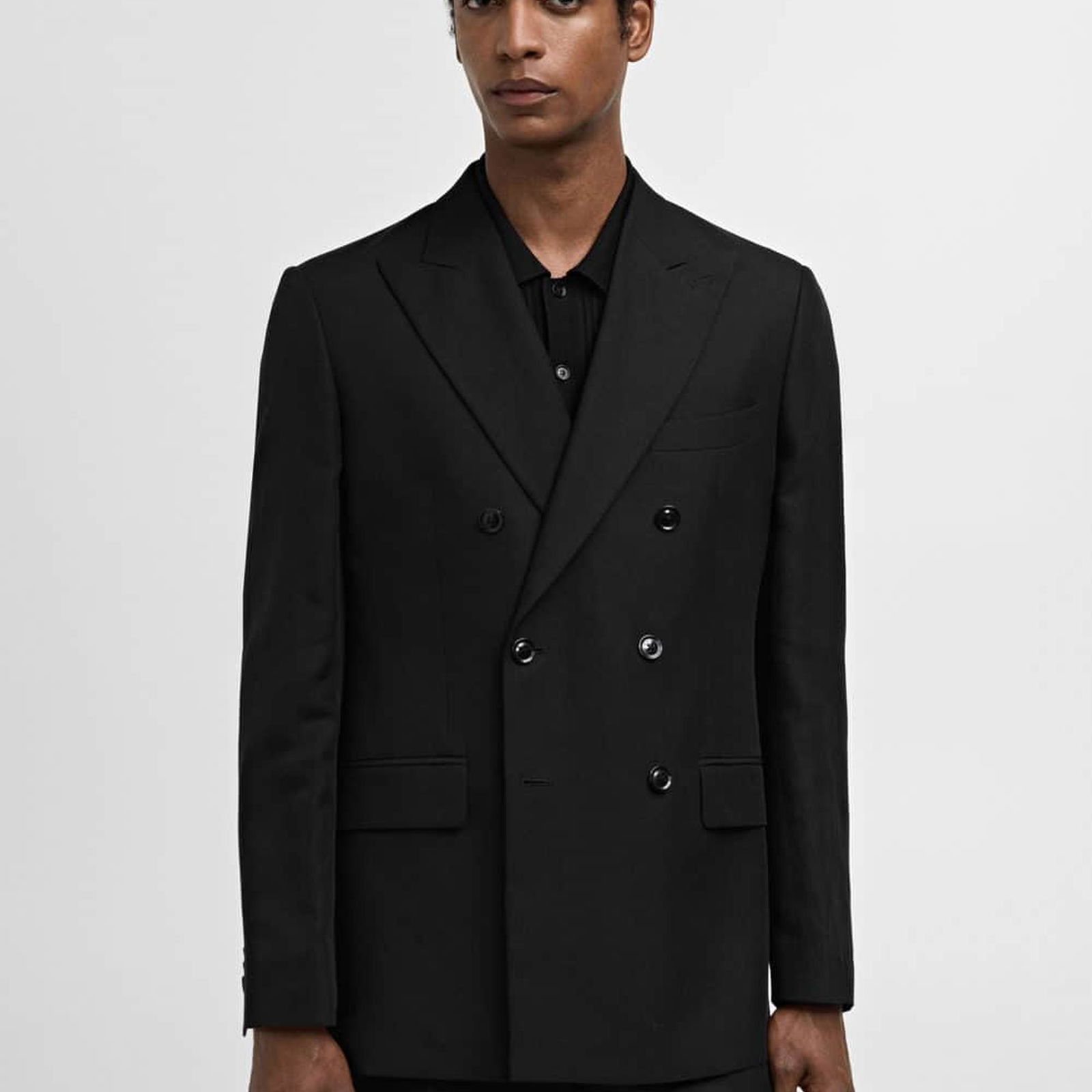 Mango Erkek Keten Lyocell Kruvaze Blazer Ceket Siyah