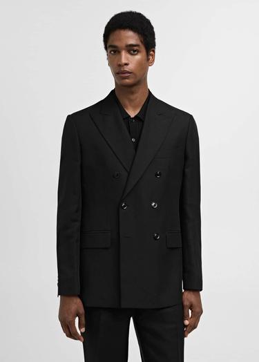  Mango Erkek Keten Lyocell Kruvaze Blazer Ceket Siyah
