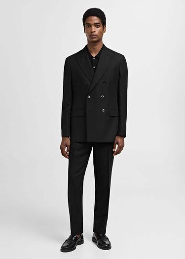  Mango Erkek Keten Lyocell Kruvaze Blazer Ceket Siyah