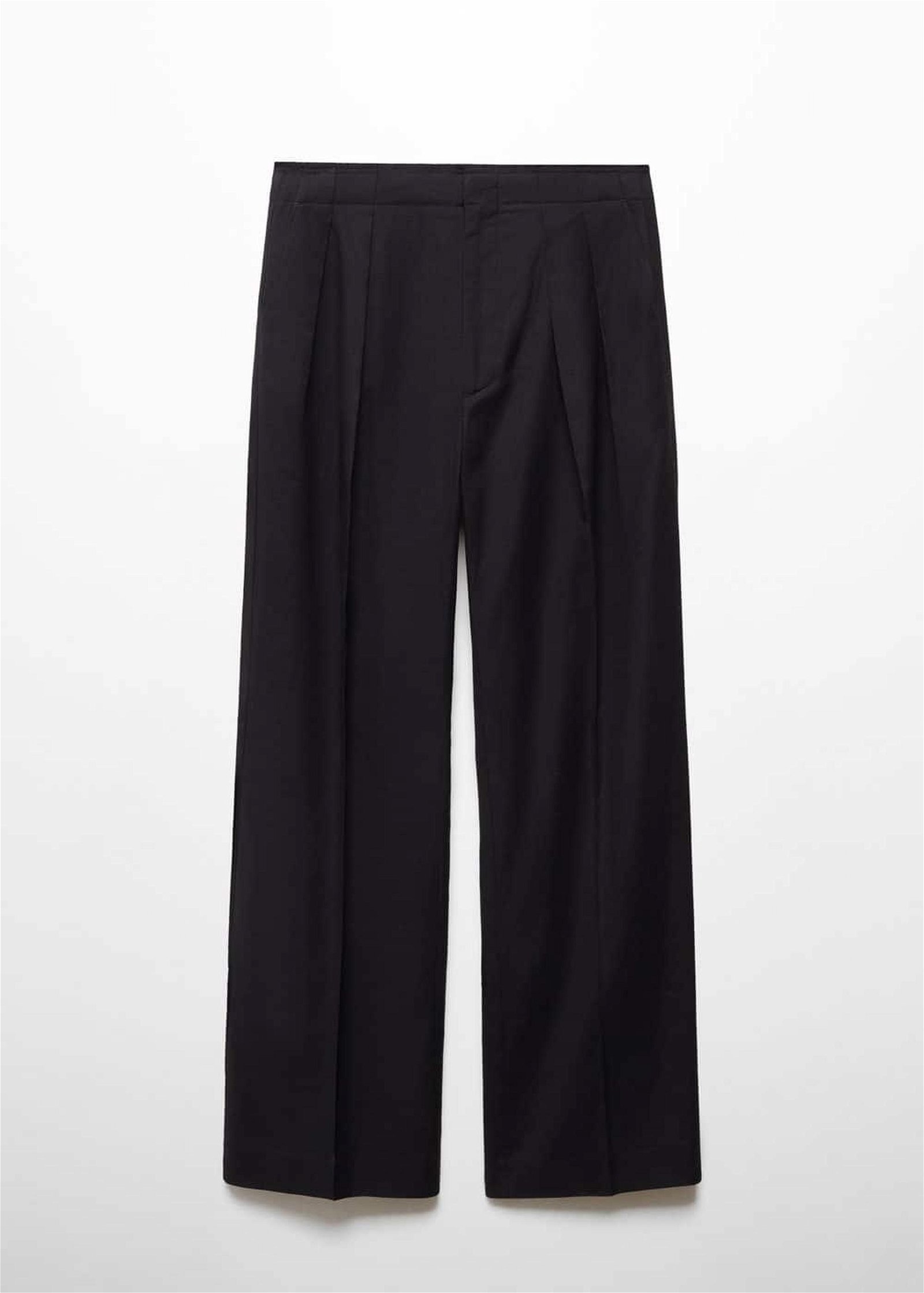 Mango Kadın Kontrast Şeritli Pensli Pantolon Siyah