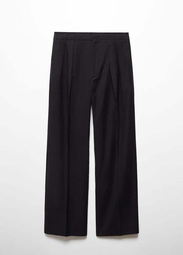  Mango Kadın Kontrast Şeritli Pensli Pantolon Siyah