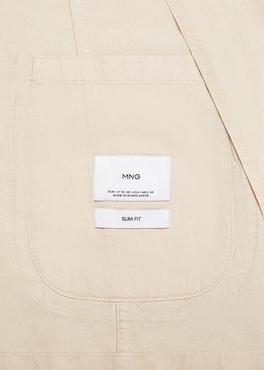  Mango Erkek Dar Kesim Keten-pamuk Karışımlı Blazer Ceket Bej