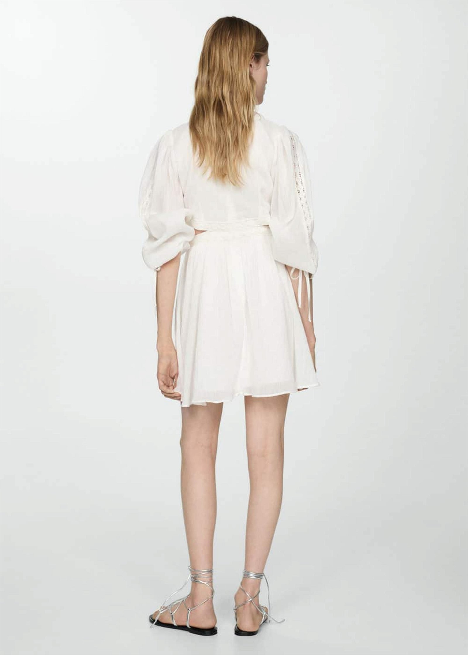 Mango Kadın Dantel Detaylı Yırtmaçlı Elbise Kırık Beyaz