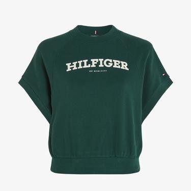  Tommy Hilfiger Monotype Flock Essential Kadın Yeşil Sweatshirt
