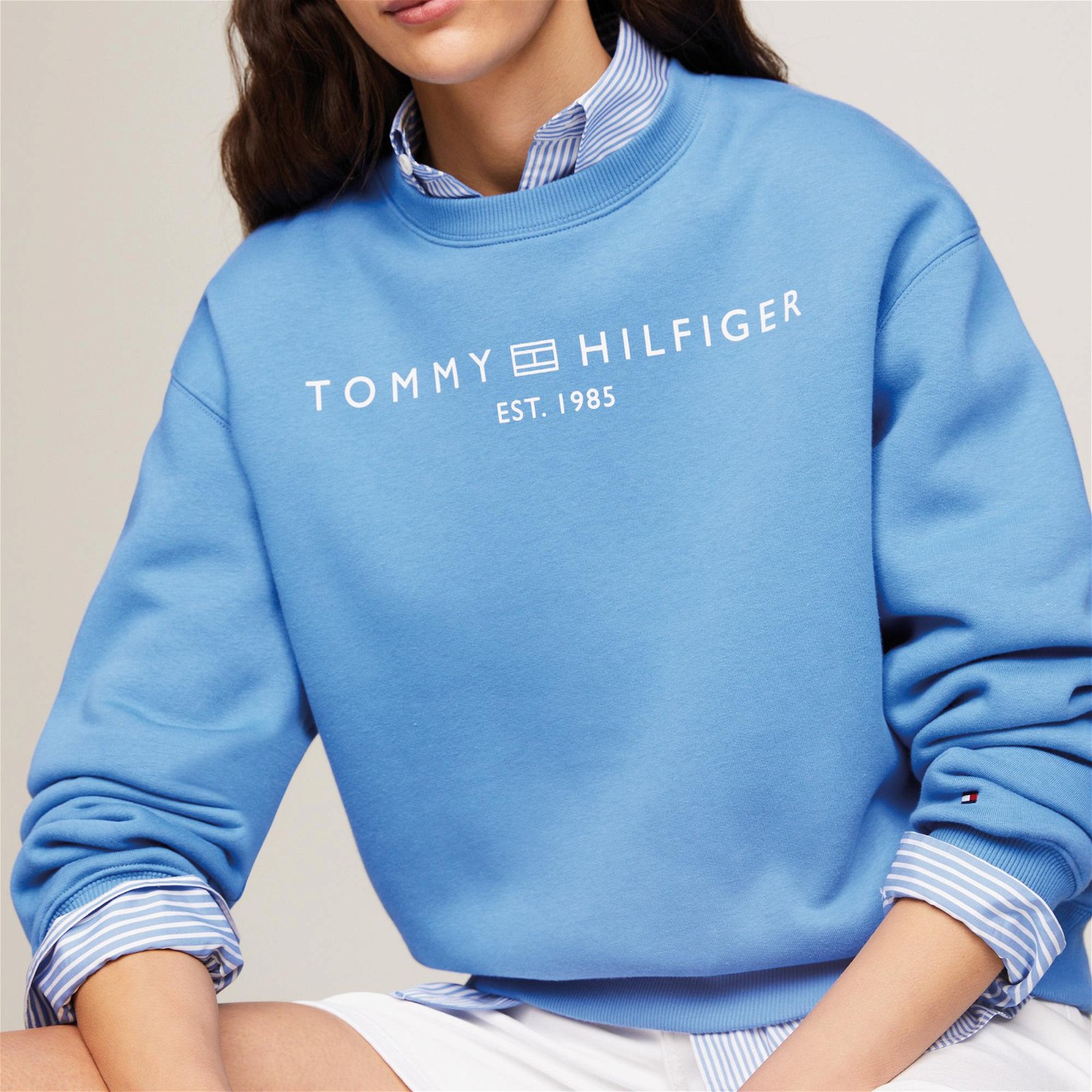 Tommy Hilfiger Modern Reg Logo Kadın Mavi Sweatshirt