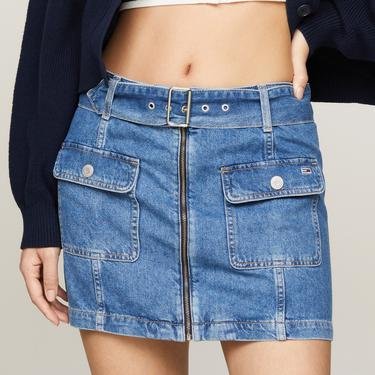  Tommy Jeans Belted Zipper Kadın Mavi Etek