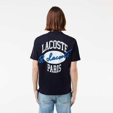  Lacoste Erkek Classic Fit Bisiklet Yaka Baskılı Lacivert T-Shirt