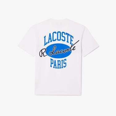  Lacoste Erkek Classic Fit Bisiklet Yaka Baskılı Beyaz T-Shirt