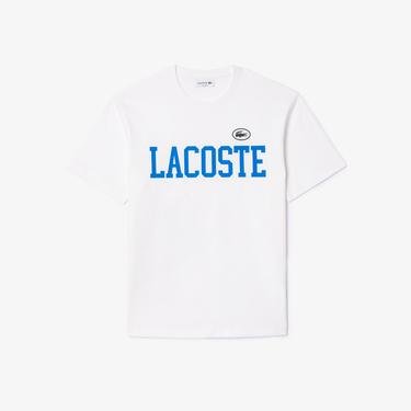  Lacoste Erkek Classic Fit Bisiklet Yaka Baskılı Beyaz T-Shirt