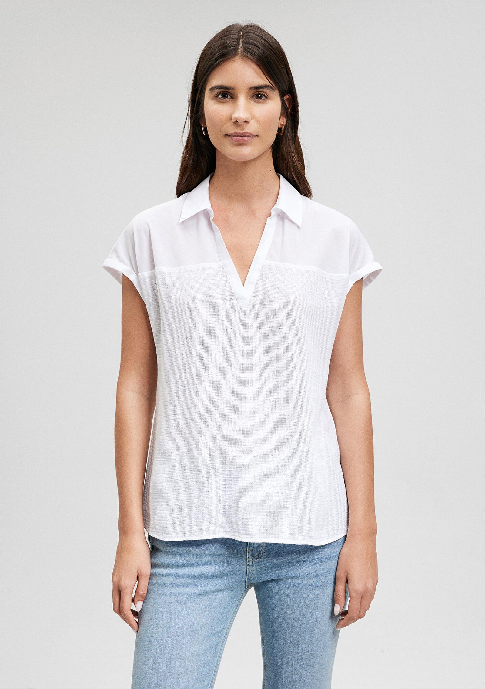 Mavi Kısa Kollu Beyaz Bluz 1210801-620